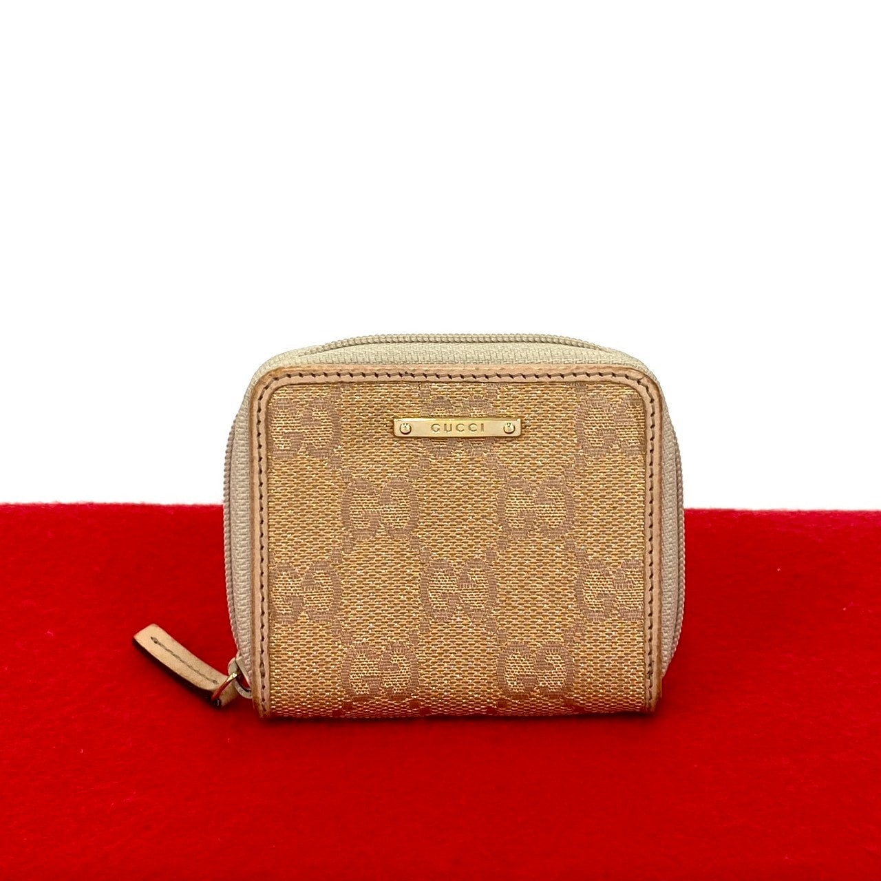 GUCCI グッチ GG 柄 ロゴ 金具 キャンバス レザー コインケース ピンク
 27090