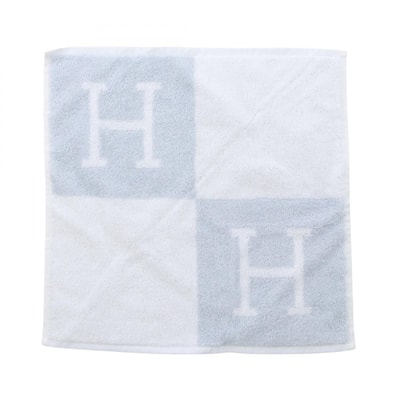 エルメス HERMES カレタオル アヴァロン ブルーグラシエ タオル 衣料品 コットン ホワイト レディース ホワイト系 / ブルー系 【中古】