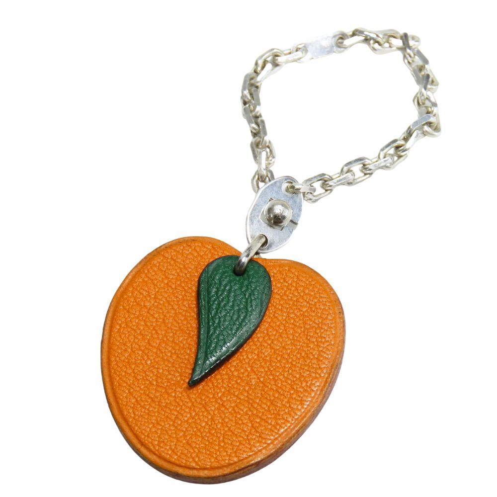 【中古】 エルメス バッグチャーム レザー シルバー925 オレンジ シルバー金具 アクセサリー 小物 フルーツ レディース 女性 HERMES