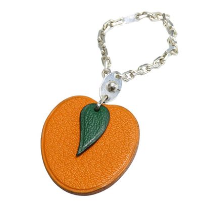 【中古】 エルメス バッグチャーム レザー シルバー925 オレンジ シルバー金具 アクセサリー 小物 フルーツ レディース 女性 HERMES