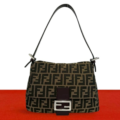 FENDI フェンディ マンマバケット ズッカ FF ロゴ 金具 キャンバス レザー ショルダーバッグ ブラウン
38131