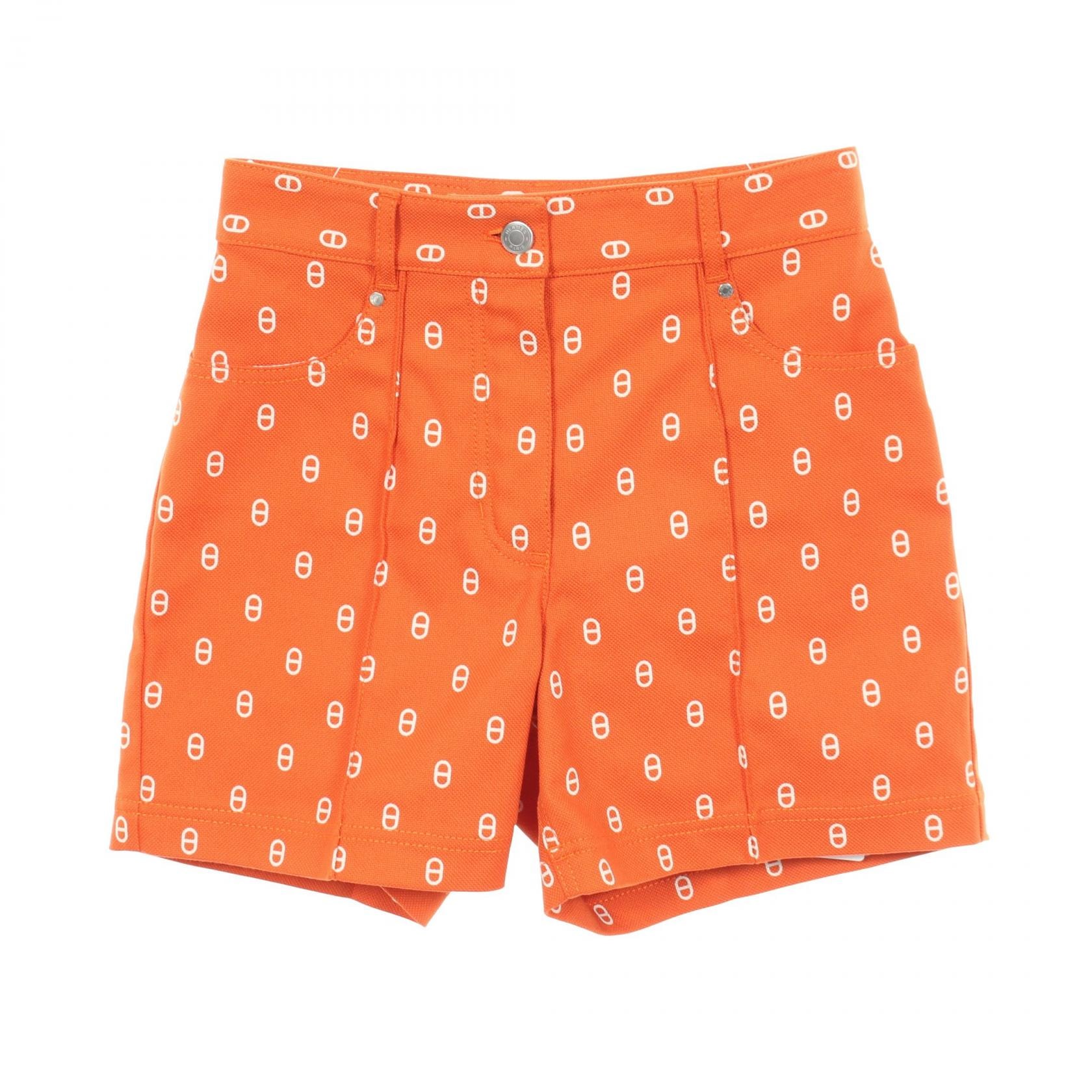 エルメス HERMES シェーヌダンクル ショート パンツ 衣料品 ボトムス コットン エラスタン オレンジ レディース オレンジ系 / ホワイト系 【中古】