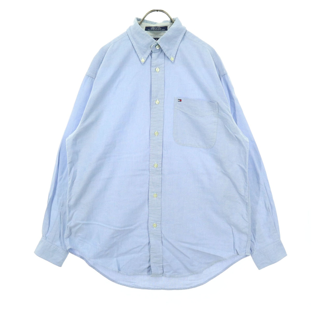 TOMMY HILFIGER トミーヒルフィガー 90s オールド フラッグタグ ワンポイントロゴ 長袖 ボタンダウンシャツ S ライトブルー