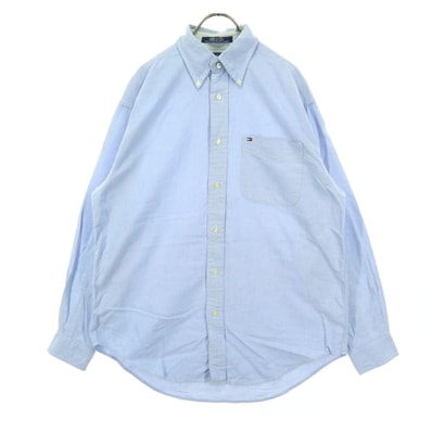 TOMMY HILFIGER トミーヒルフィガー 90s オールド フラッグタグ ワンポイントロゴ 長袖 ボタンダウンシャツ S ライトブルー