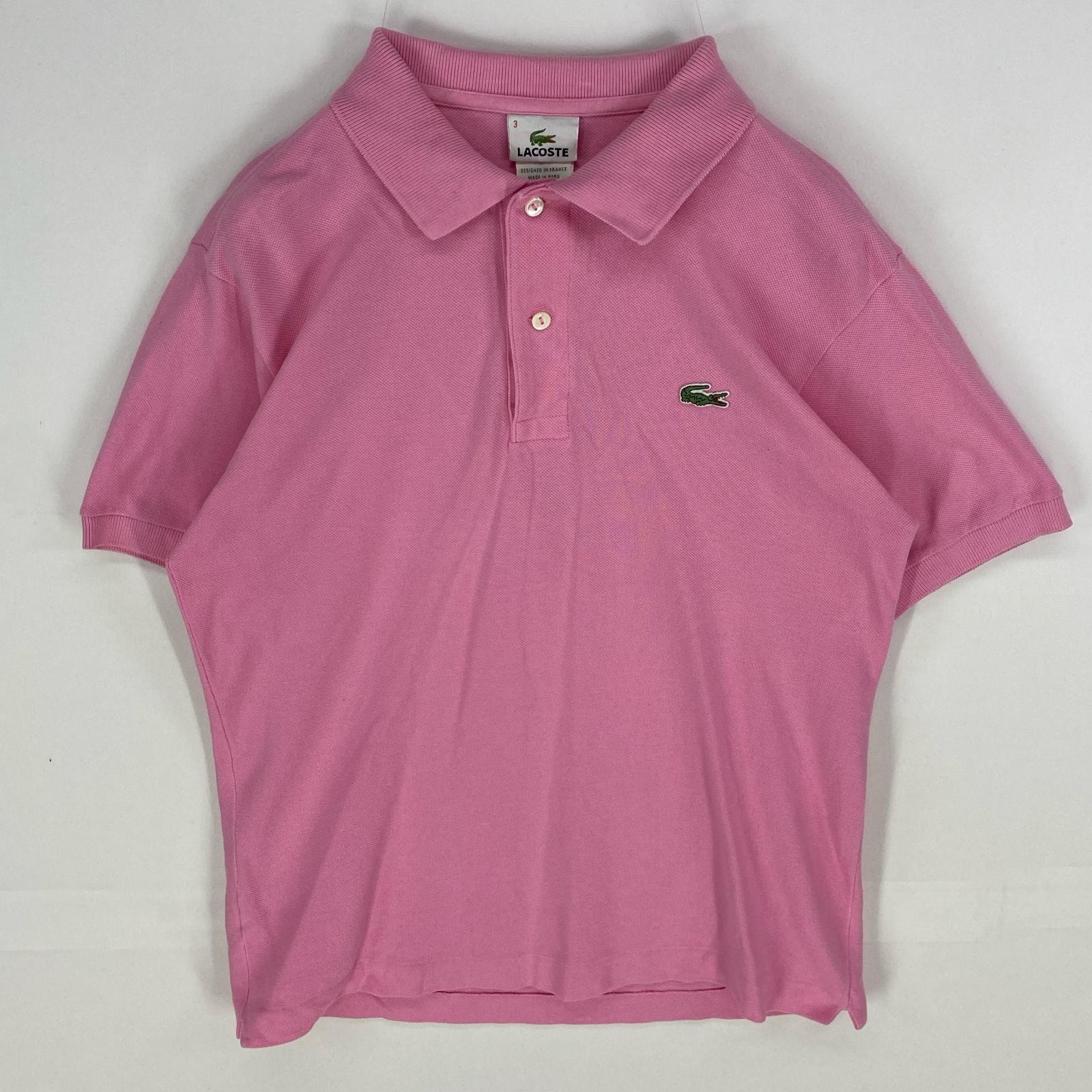 古着 ラコステ LACOSTE 鹿の子 半袖シャツ ワッペン ワンポイント ポロシャツ ショートスリーブ FR3=US S〜M ピンク系 メンズ