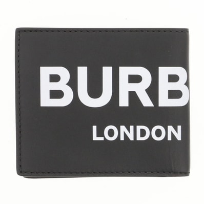 【お値下げ品】BURBERRY バーバリー コンパクト ウォレット 二つ折り財布 レザー ブラック メンズ【中古】