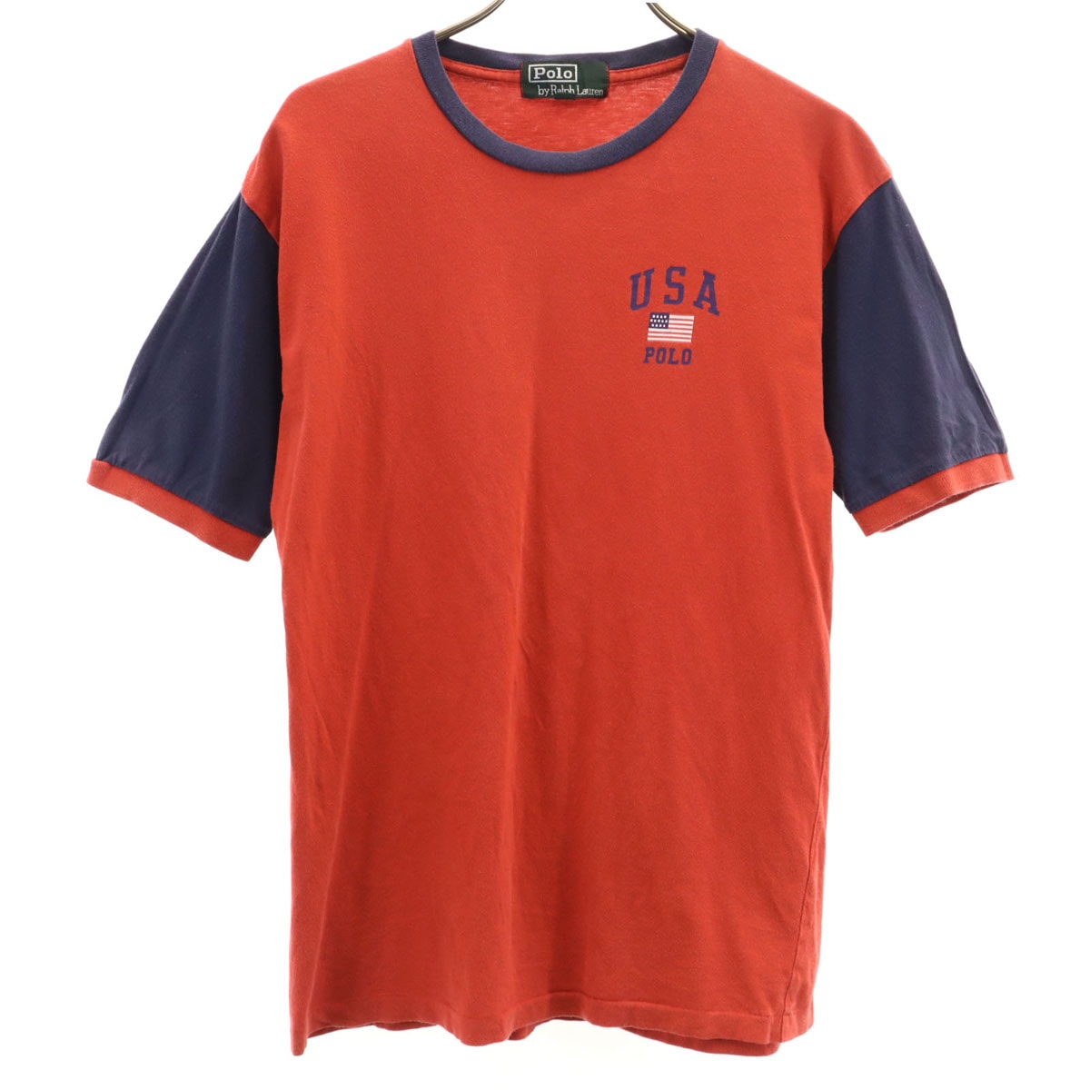 Polo by Ralph Lauren ポロバイラルフローレン 80s ヴィンテージ 緑タグ ボーイズ 半袖 リンガー Tシャツ 160 レッド