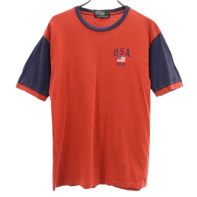 Polo by Ralph Lauren ポロバイラルフローレン 80s ヴィンテージ 緑タグ ボーイズ 半袖 リンガー Tシャツ 160 レッド