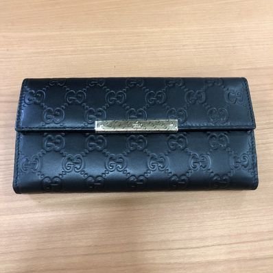 GUCCI Guccissima W Hook Leather Wallet "Black"