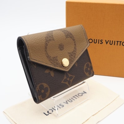 LOUIS VUITTON ルイ・ヴィトン リバース ポルトフォイユ ゾエ M80725 三つ折り財布 ブラウン ベージュ コーティングキャンバス レディース