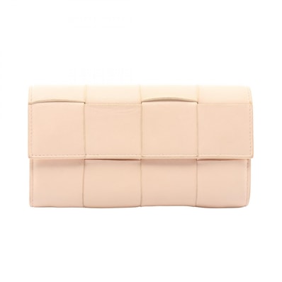 ボッテガヴェネタ BOTTEGA VENETA イントレチャート フラップ ウォレット 長財布 二つ折り長財布 財布 レザー レディース ピンク系 【中古】