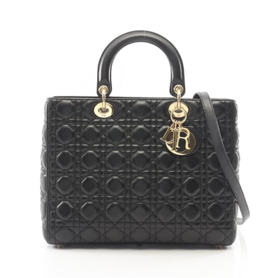 ディオール Dior レディディオール ラージ カナージュ 2WAY ハンドバッグ バッグ レザー レディース ブラック系 【中古】