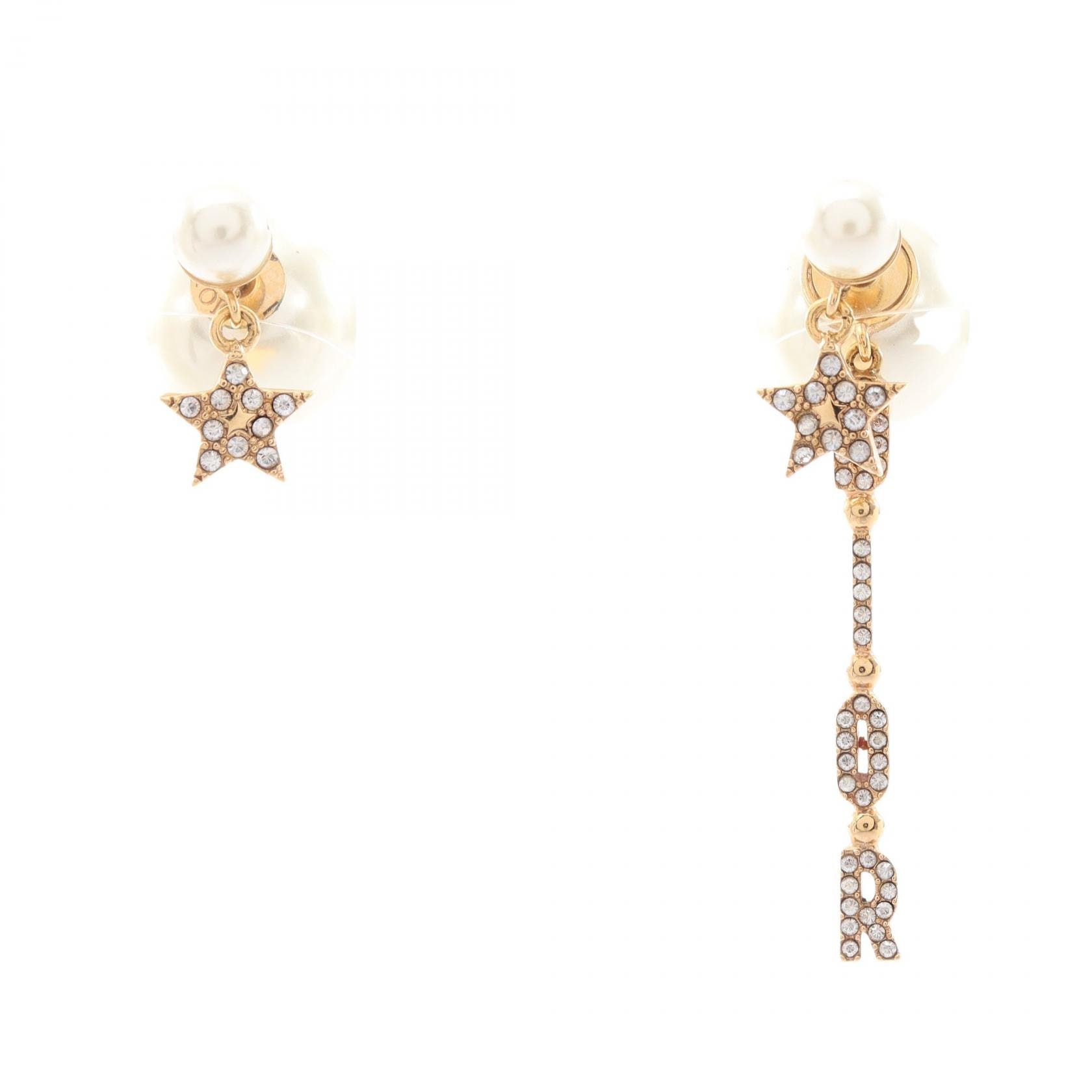 ディオール Dior トライバル DIORロゴ ピアス ジュエリー GP(ゴールドメッキ) ラインストーン / フェイクパール レディース ゴールド系 / クリア系 【中古】