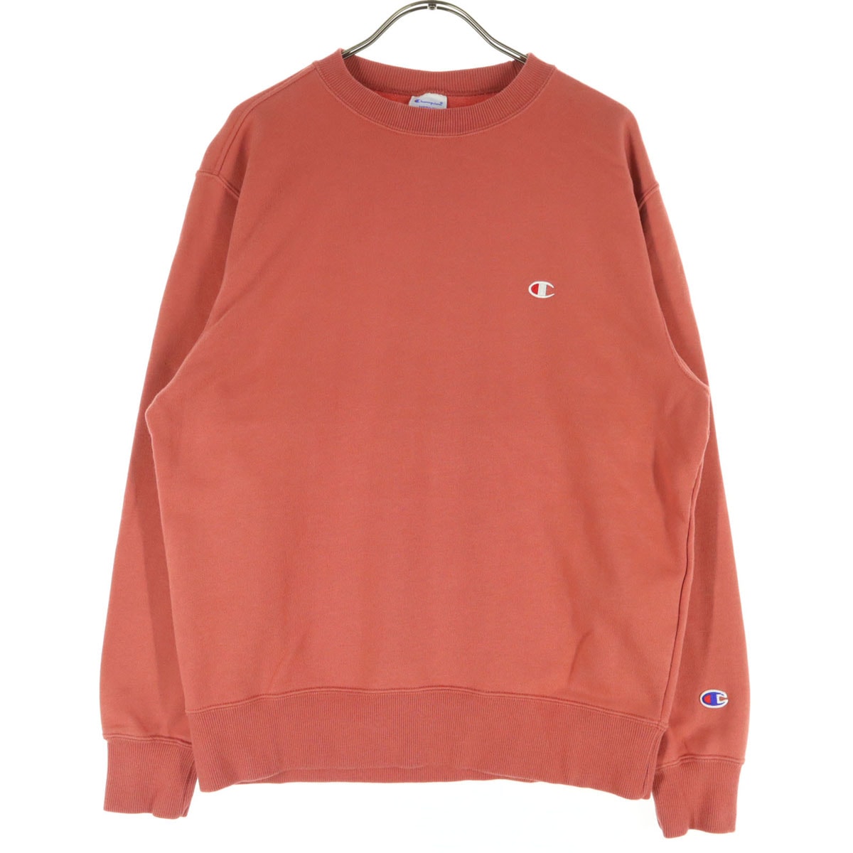 美品 Champion チャンピオン ワンポイントロゴ 長袖 スウェット M レッド系