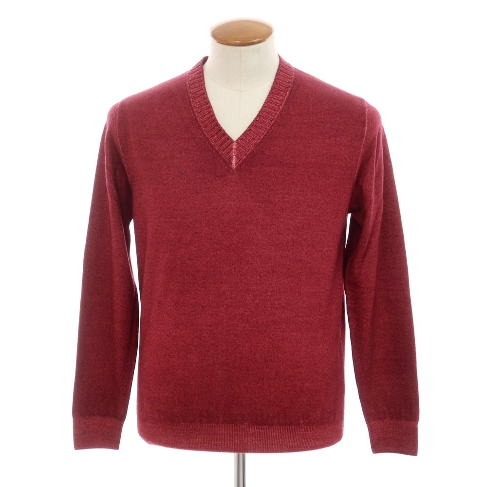 【中古】クルチアーニ CRUCIANI ウール Vネック プルオーバーニット ワインレッド【サイズ48】【メンズ】