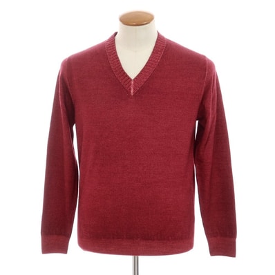 【中古】クルチアーニ CRUCIANI ウール Vネック プルオーバーニット ワインレッド【サイズ48】【メンズ】