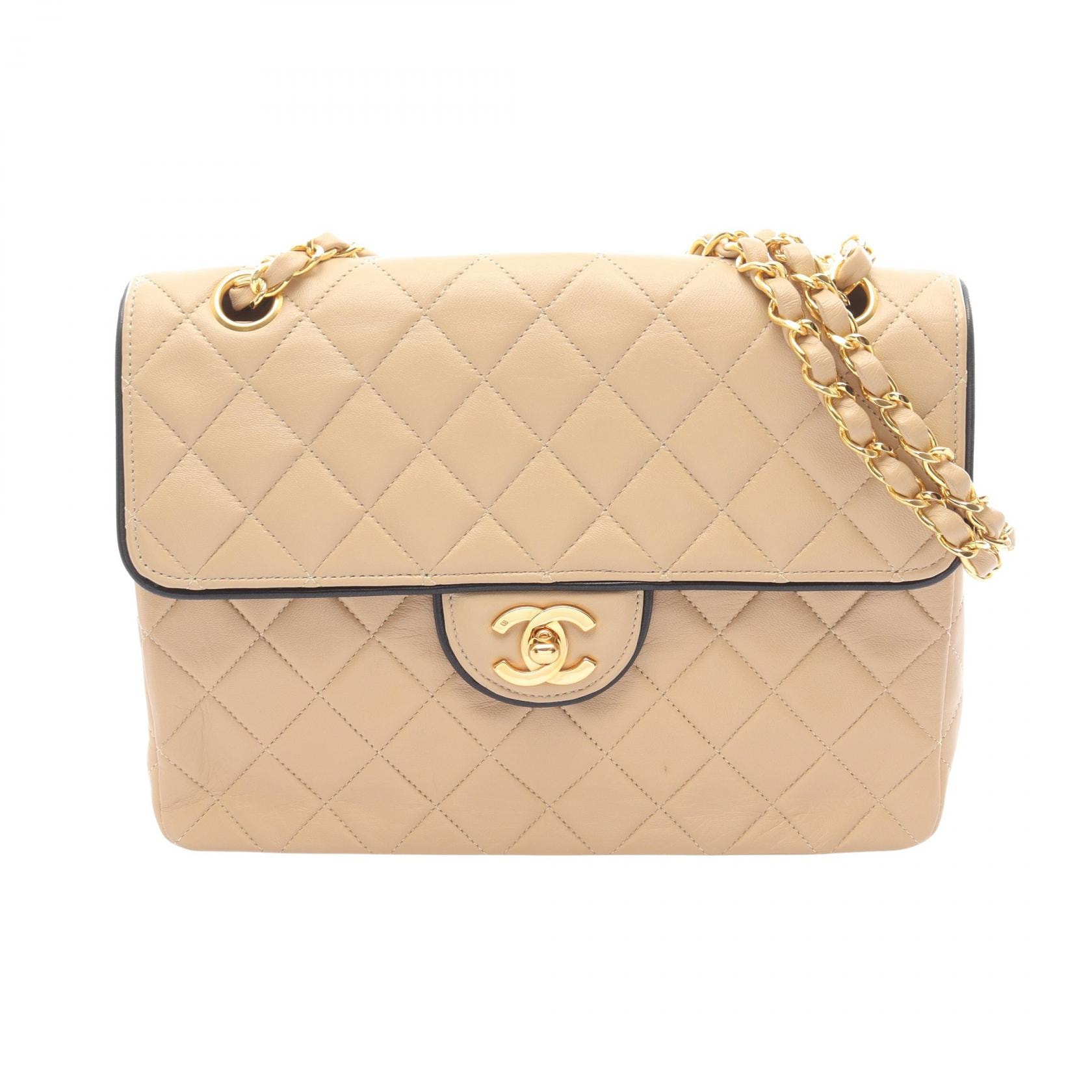 シャネル CHANEL マトラッセ シングルフラップ ショルダーバッグ バッグ ラムスキン(羊革) レディース ベージュ系 / ブラック系 【中古】