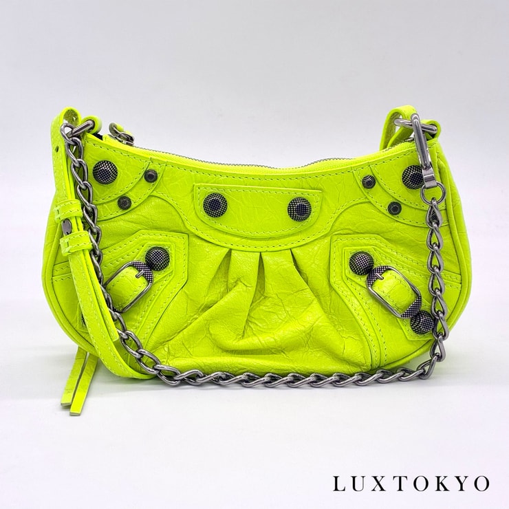 BALENCIAGA バレンシアガ ル カゴール ミニ 2WAY ハンド ショルダー バッグ レザー イエローグリーン イエロー ★美品★