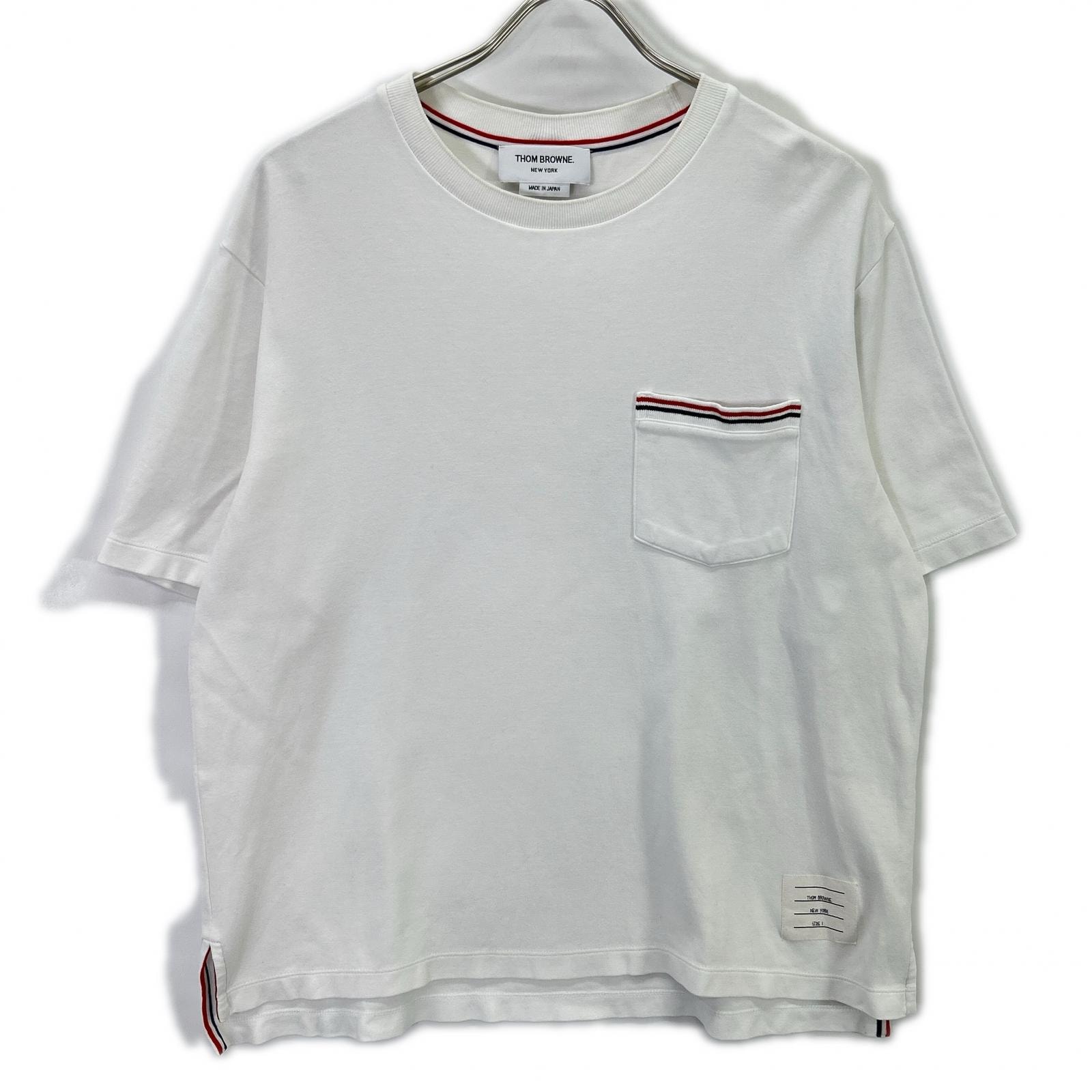 トムブラウン 白 半袖カットソー トリコロール