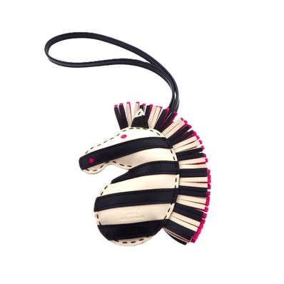 HERMES エルメス ジージー サバンナ バッグチャーム チャーム ラムスキン ブラック ホワイト Z刻印 205年 レディース【中古】