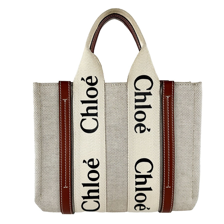 クロエ Chloe ハンドバッグ ショルダーバッグ Woody スモール キャンバス/レザー ブラウン レディース【中古】 z10809