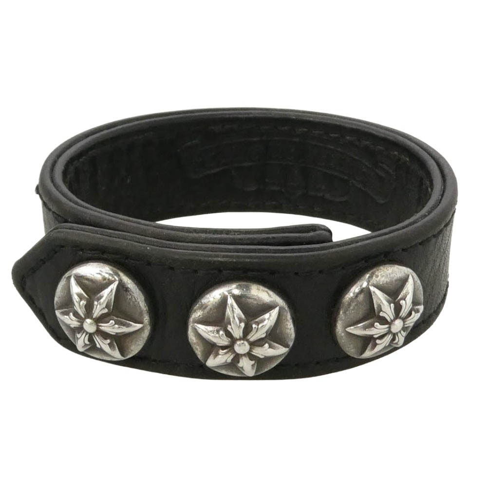 CHROME HEARTS クロムハーツ(原本無) 3BTN 2SNP STAR 3ボタン 2スナップ スター レザー ブレスレット ブラック系【中古】