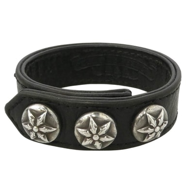 CHROME HEARTS クロムハーツ(原本無) 3BTN 2SNP STAR 3ボタン 2スナップ スター レザー ブレスレット ブラック系【中古】