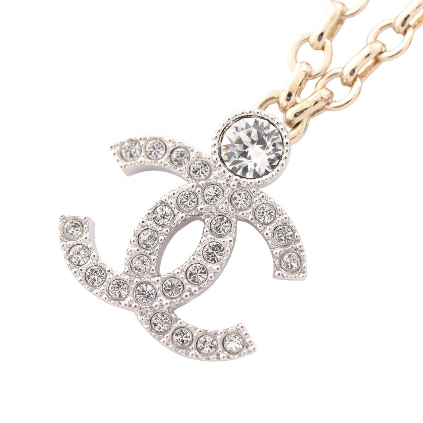 シャネル CHANEL ココマーク ネックレス ジュエリー GP(ゴールドメッキ) ラインストーン レディース ゴールド系 / シルバー系 / クリア系 【中古】