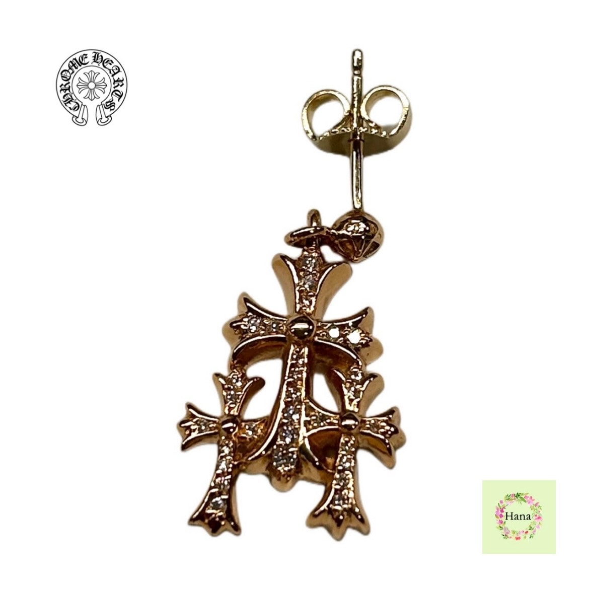 【保証書無修正/極美品】CHROME HEARTS クロムハーツ 22k ERNG / PC 3 CH CRS GLD DMMD PAVE ピアス トリプル CHクロス トリプルクロス パヴェダイヤモンド ゴールド 3.92g プレゼント