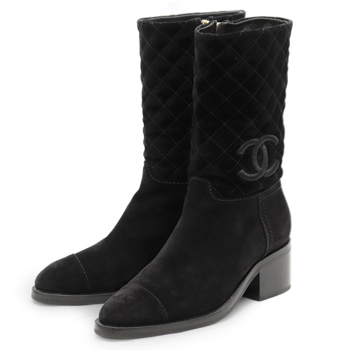 【新品同様】CHANEL シャネル マトラッセ ブーツ サイズ EU37 レディース COCOマーク ロゴ 刺繍 シューズ 靴 ブラック 黒 イタリア製
