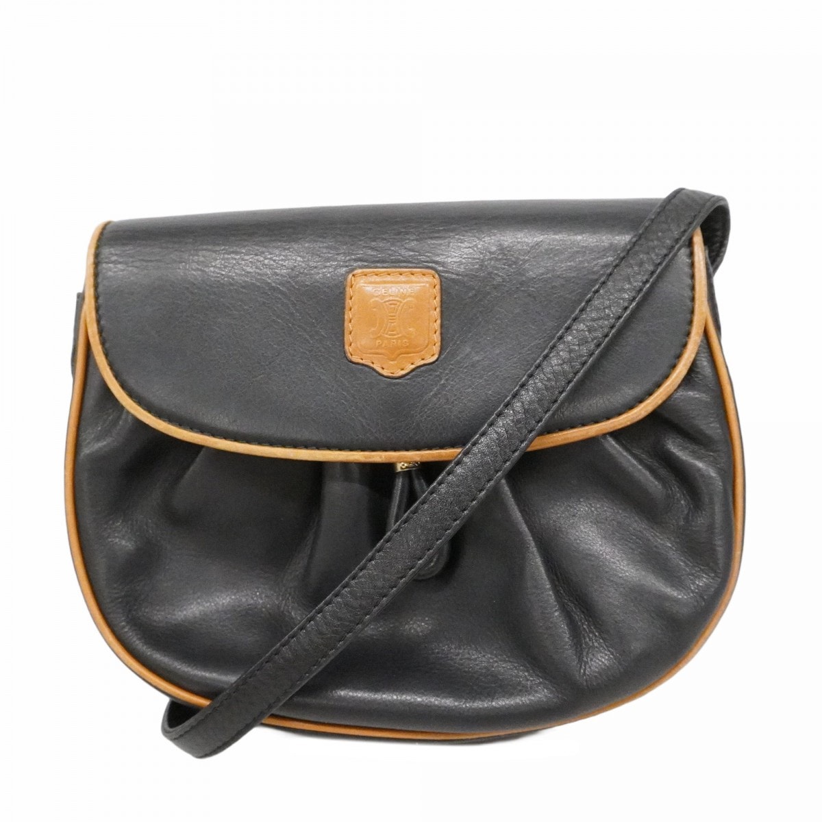 【6dc3712】セリーヌ ショルダーバッグ レザー ブラック ゴールド金具【中古】レディース