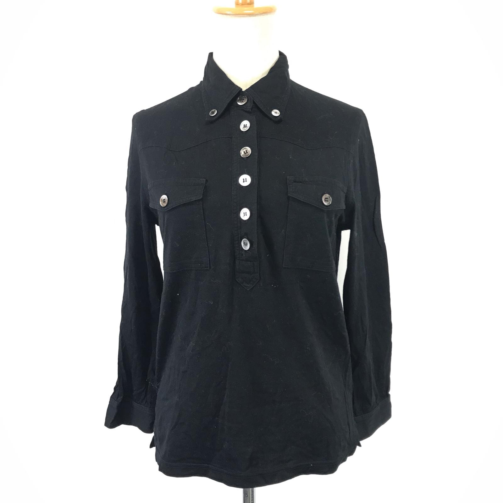 MARC JACOBS【マークジェイコブス】 七分袖 長袖ポロシャツ レディース【size:M/黒/black】ハーフボタン/ボタンダウン/Tops◆BJ011-c