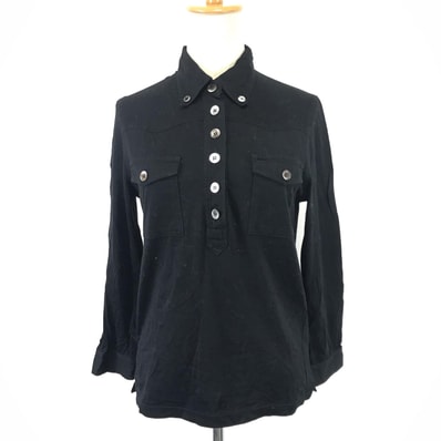 MARC JACOBS【マークジェイコブス】 七分袖 長袖ポロシャツ レディース【size:M/黒/black】ハーフボタン/ボタンダウン/Tops◆BJ011-c