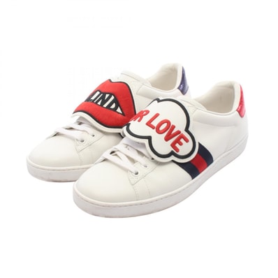 グッチ GUCCI Ace Blind for Love スニーカー 靴 レザー レディース ホワイト系 / レッド系 / ネイビー系 【中古】