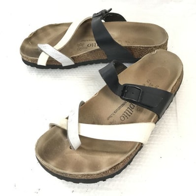 ビルケンシュトック/BIRKENSTOCK//Papillio★コンフォート/レザーサンダル【24.5/白×黒】パピリオ/Shoes/sandal◆Q-140