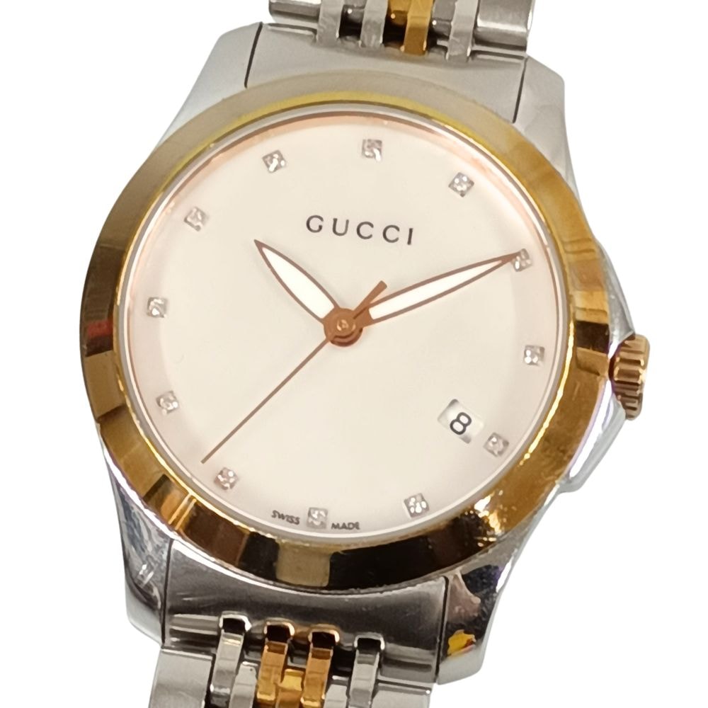 GUCCI グッチ 126.5 Gタイムレス デイト 12P ダイヤ シェル文字盤 クォーツ レディース 腕時計 C1054