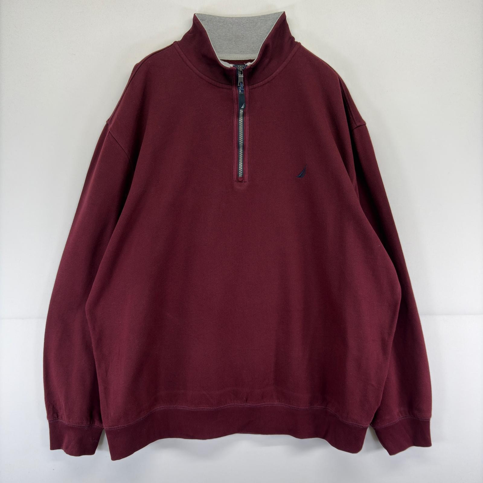 古着 ノーティカ NAUTICA スウェット ハーフジップ ワンポイント ロゴ 大きいサイズ トレーナー 2XL  レッド メンズ