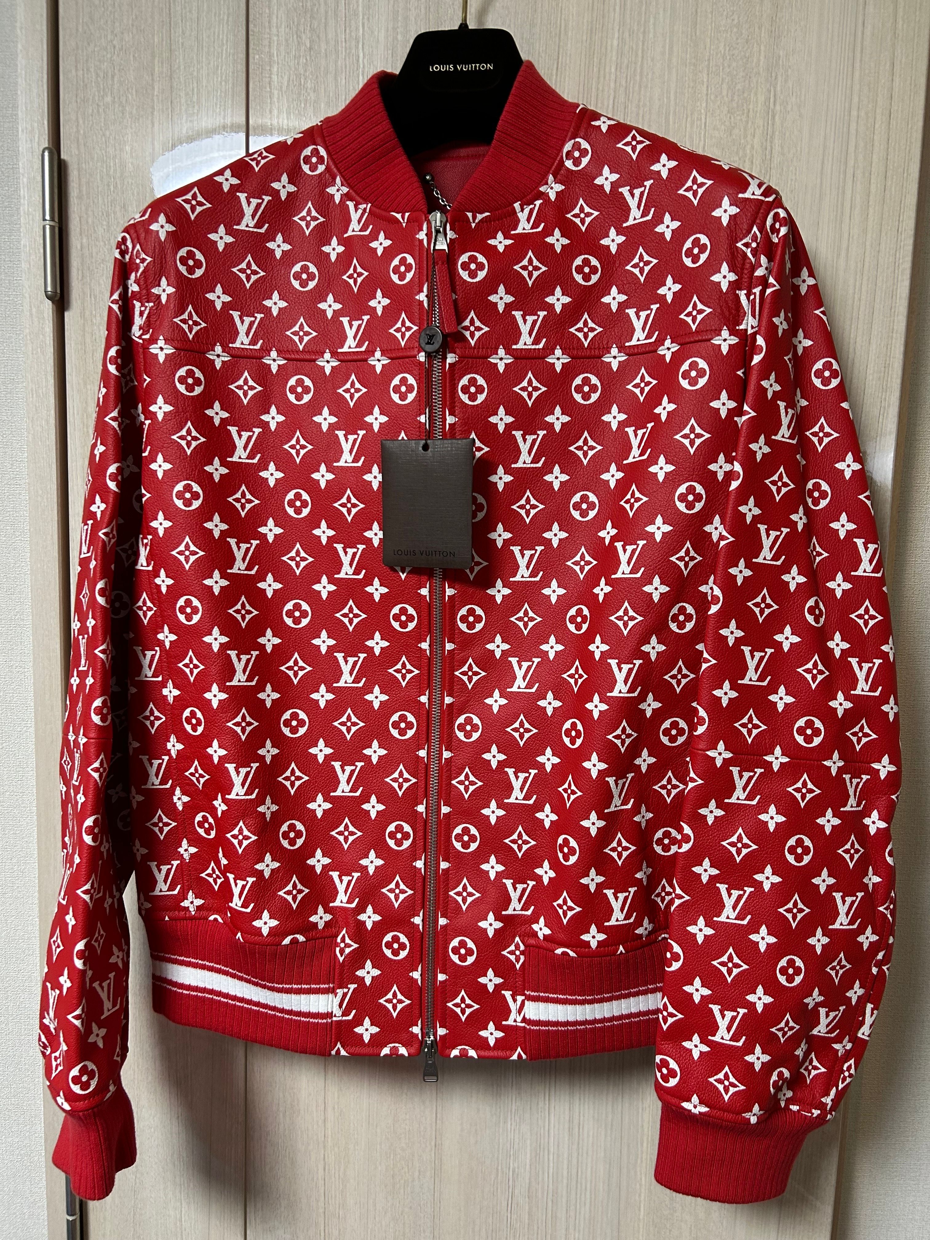 Supreme / Louis Vuitton Leather Baseball Jacket "Red"