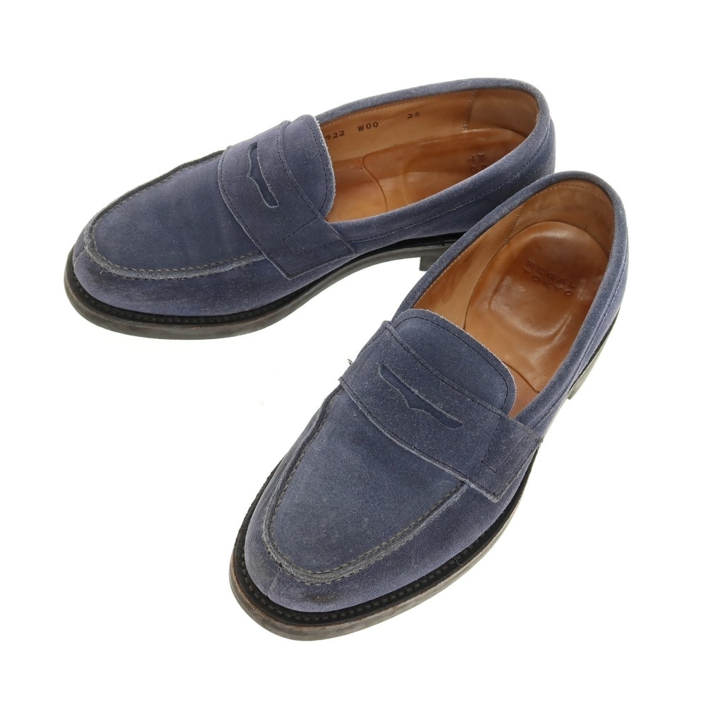 【中古】リーガル REGAL スエード コインローファー ネイビー系【サイズ25】【メンズ】