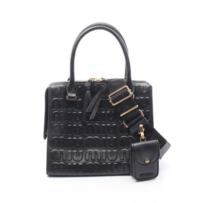 ミュウ ミュウ Miu Miu エンボスロゴ 2WAY ハンドバッグ バッグ レザー レディース ブラック系 5BB111 【中古】