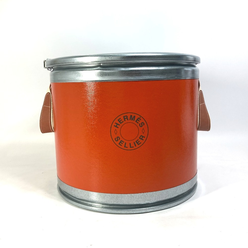 エルメス HERMES サドルボックス セリエ 馬具入れ インテリア マルチケース ドラム缶 オブジェ 紙 オレンジ 未使用