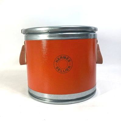 エルメス HERMES サドルボックス セリエ 馬具入れ インテリア マルチケース ドラム缶 オブジェ 紙 オレンジ 未使用