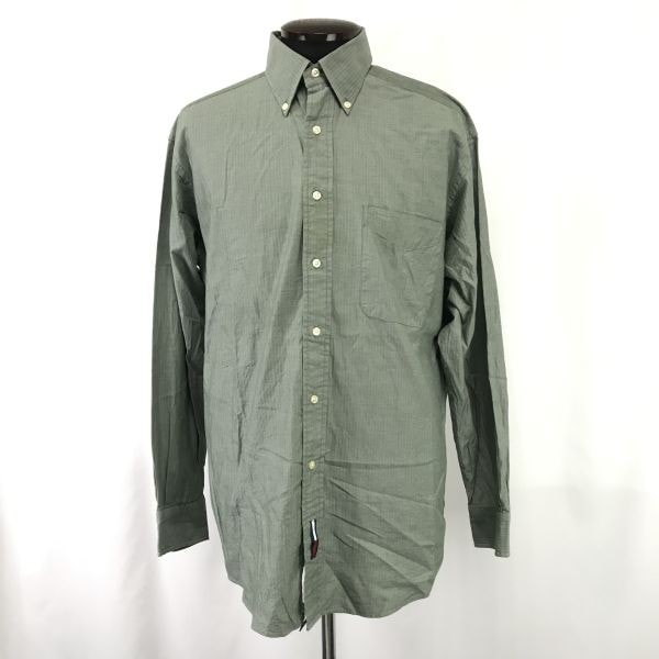 TOMMY HILFIGER/トミーヒルフィガー★長袖シャツ【メンズ15/L程度/green/緑】コットン/Tops/Shirts◆SBH878