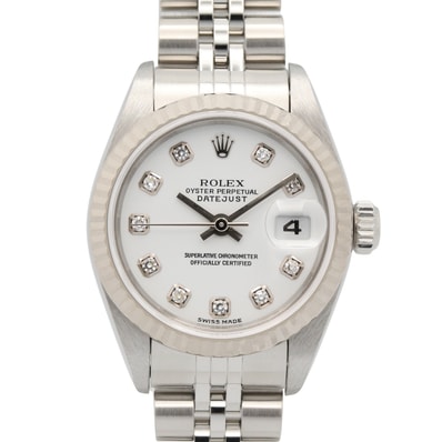 ロレックス ROLEX デイトジャスト 10Pダイヤ Y番 腕時計 時計 K18WG(ホワイトゴールド) ステンレススチール ダイヤモンド レディース ホワイト系 新ダイヤ 79174G 【中古】