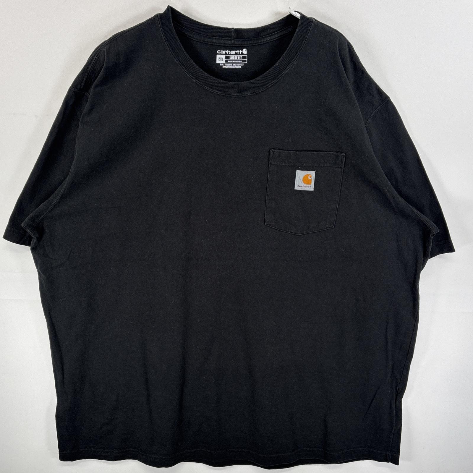 古着 カーハート Carhartt 半袖Tシャツ 肉厚 ワンポイント ロゴ 胸ポケ 2XL  ブラック 無地 メンズ