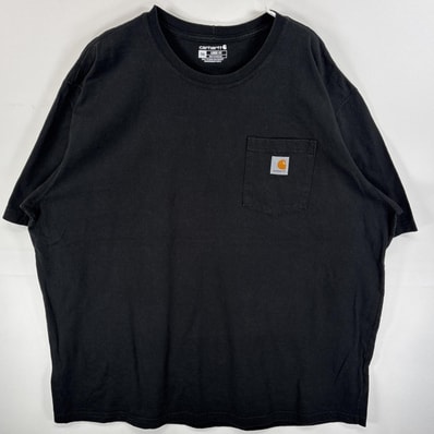 古着 カーハート Carhartt 半袖Tシャツ 肉厚 ワンポイント ロゴ 胸ポケ 2XL ブラック 無地 メンズ