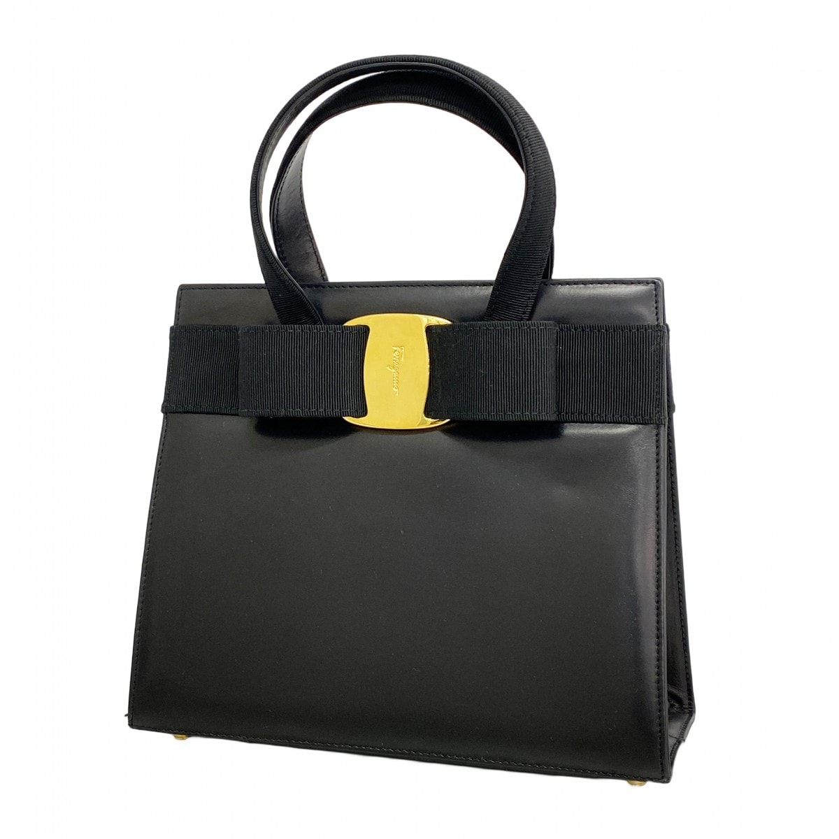 【6dc3916】サルヴァトーレフェラガモ ハンドバッグ ヴァラ レザー ブラック ゴールド金具【中古】レディース