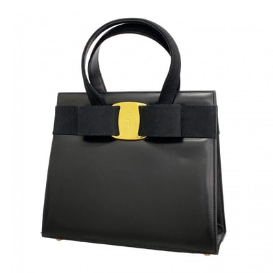 【6dc3916】サルヴァトーレフェラガモ ハンドバッグ ヴァラ レザー ブラック ゴールド金具【中古】レディース