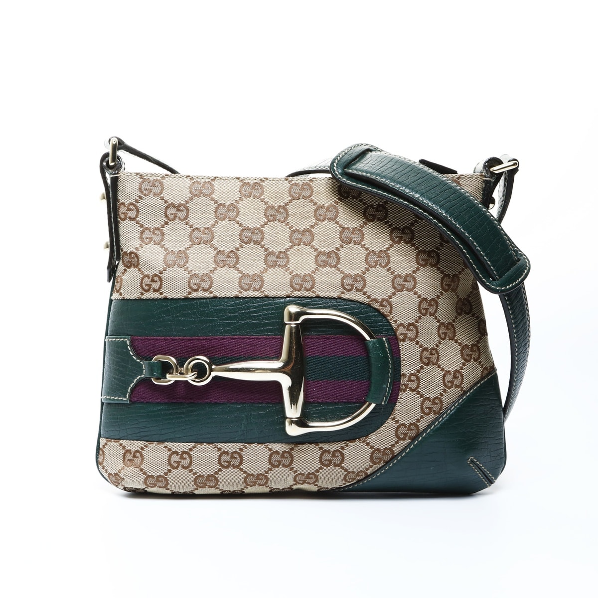 グッチ GUCCI GGキャンバス レザー グリーン ホースビット ショルダーバッグ【中古】