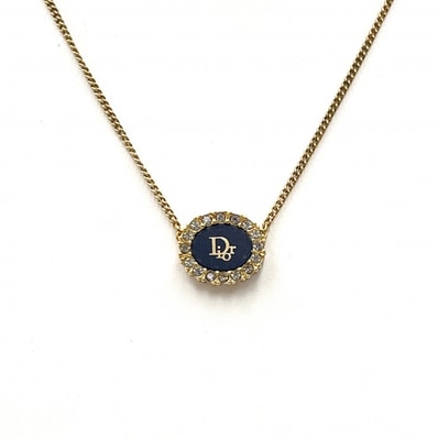 Christian Dior(クリスチャンディオール)ヴィンテージ ネックレス CDロゴ ラインストーン ネイビー ゴールド 全長45cm レディース【中古】